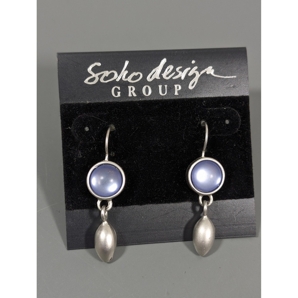Soho Design Group Blue Moon Glow Cabochon Drop Earrings Silver Tone Pierced